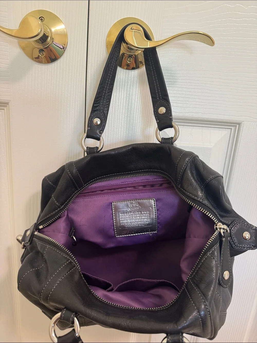 Coach Black Leather Shoulder Bag with Silver-Tone Hardware